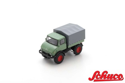 452037900 - UNIMOG U406 GREEN WITH RED RIMS AND CANVAS COVER