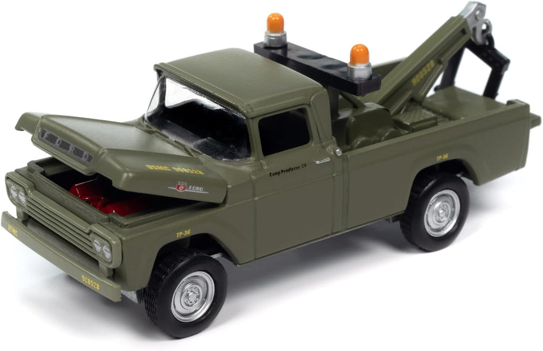 JLML011B1 - 1959 FORD F-250 TOW TRUCK GREEN WITH DIRT EFFECTS 'UNITED STATES MARINE CORPS'