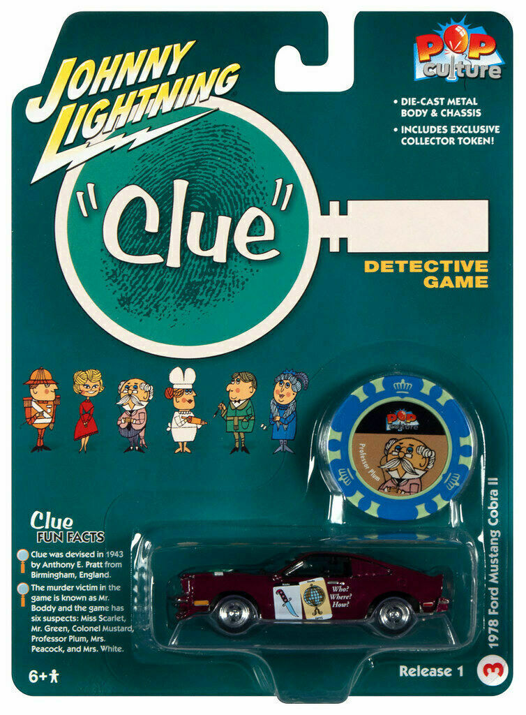 JLPC003A3 - VINTAGE CLUE 1978 MUSTANG COBRA & POKER CHIP MAGENTA